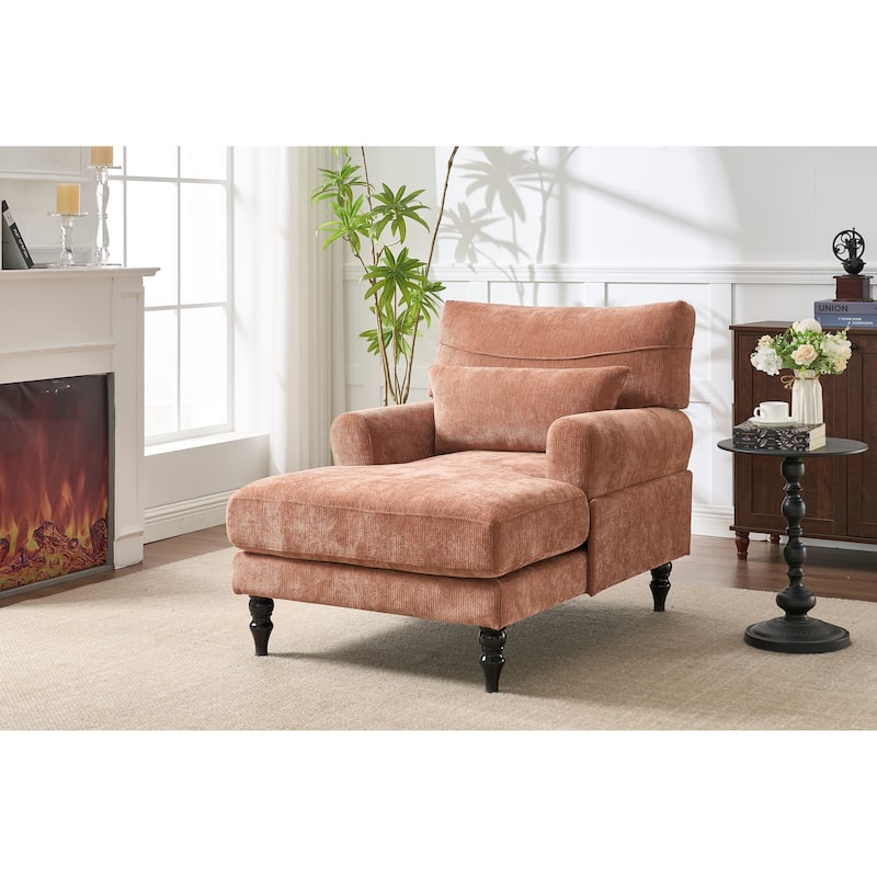 GDFStudio - Marcelline Chaise Lounge Recliner with Solid Wood Frame and Cushion