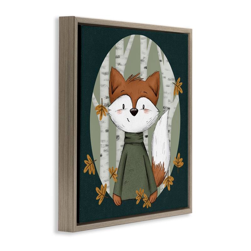 Stupell Autumnal Fox & Birch Trees Framed Floater Canvas Wall Art Design By Sarah Hickman