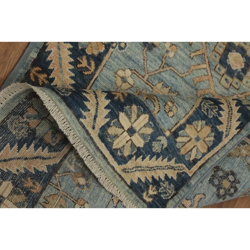Hand Knotted Oriental 100% Wool Carpet Traditional All-Over Navy Blue & Blues Ziegler Runner Rug - 16' 1'' X 2' 8''