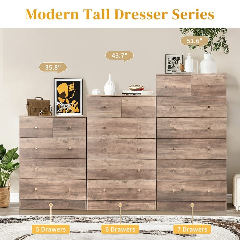 5-Drawer Dresser For Bedroom And Chest Of Drawers With Sturdy Construction Wood Storage Organizer For Closet