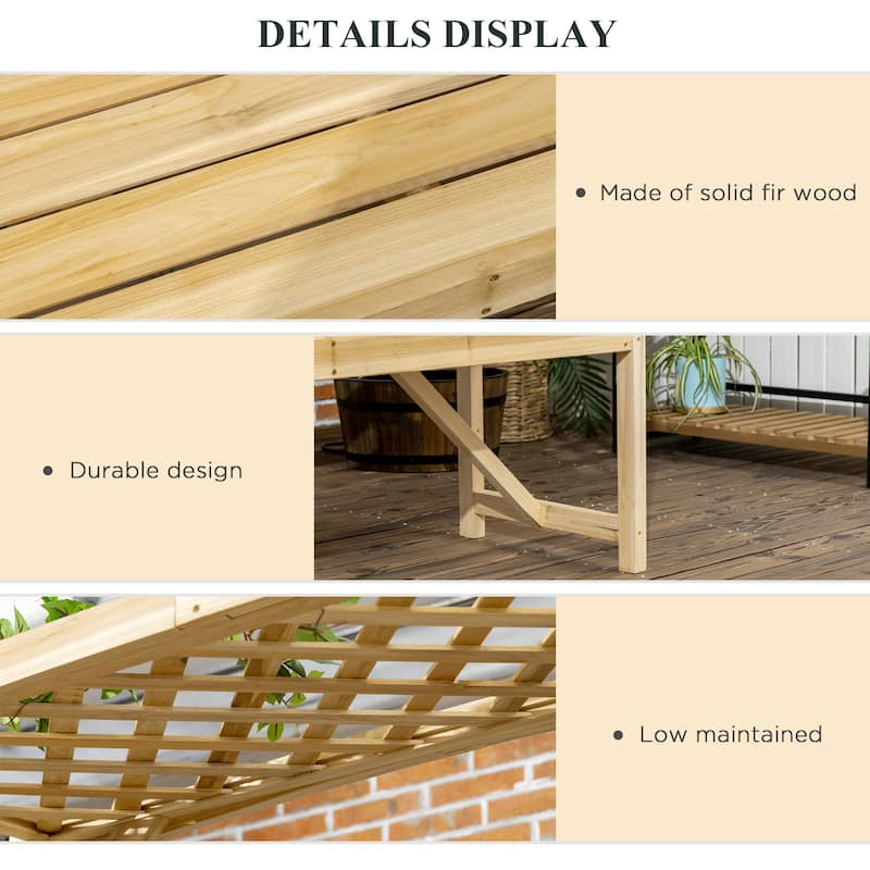 Outsunny Patio Garden Bench Arbor Arch with Pergola and 2 Trellises, 3 Seat Natural Wooden Outdoor Bench