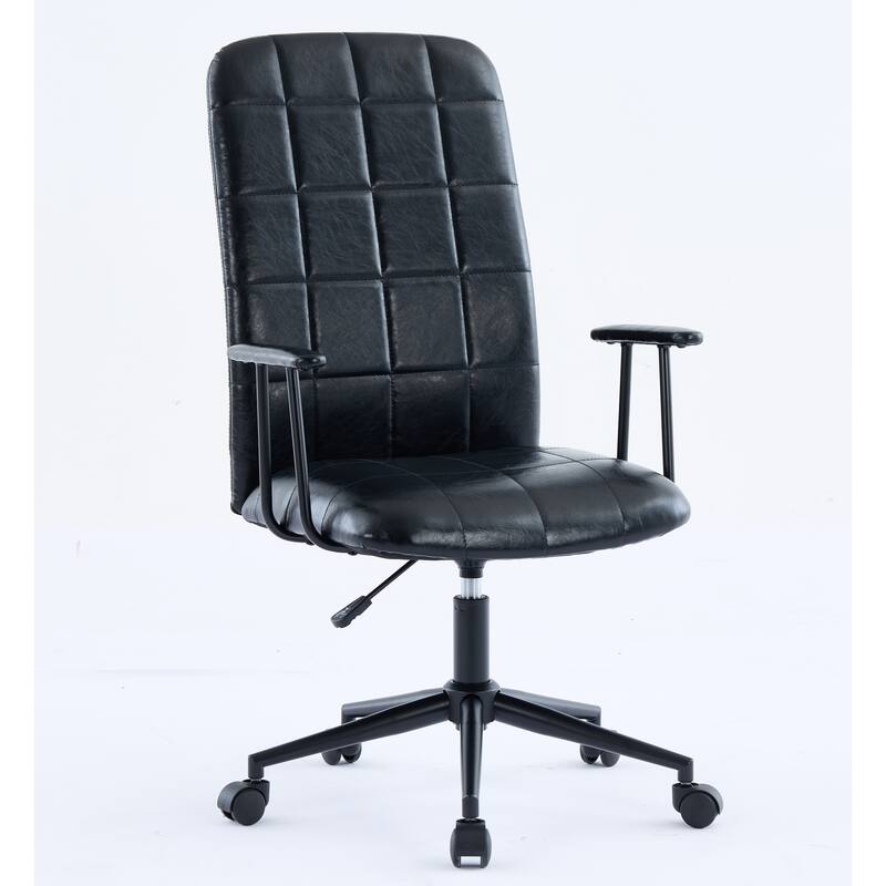 PU leather office chair, with armrest, high backrest, soft foam seating, 360 degree swivel, adjustable gaslift - Antique Black