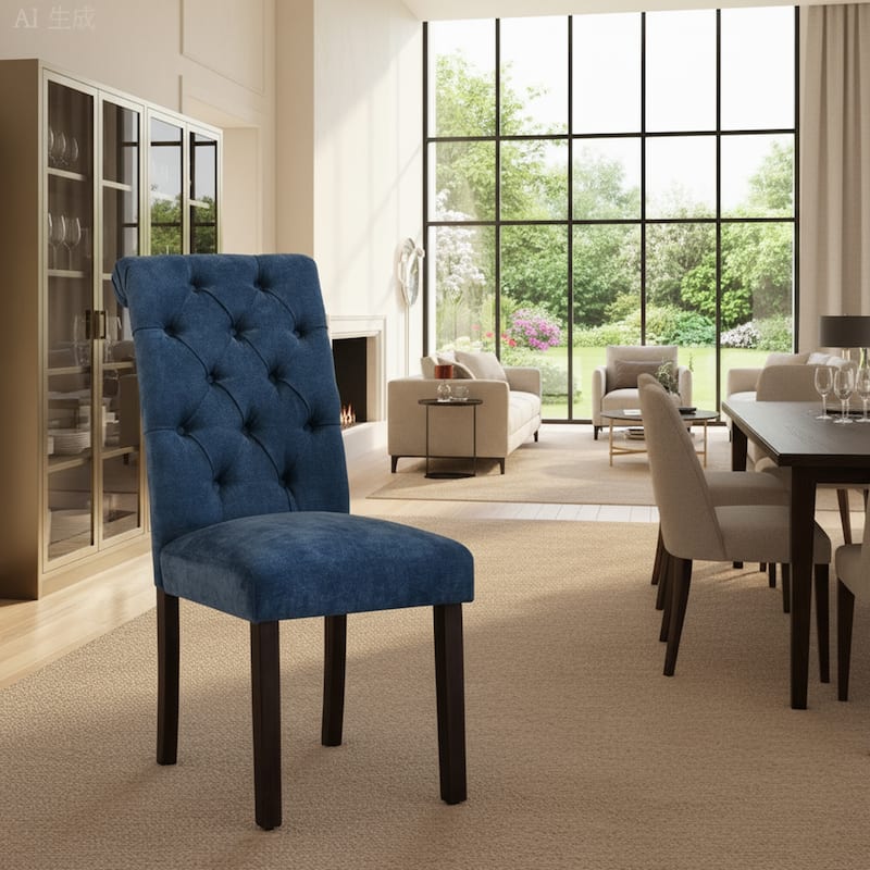 Modern Tufted Fabric Dining Chairs – Stylish Parsons Side Chairs with Padded Seat & Wood Legs,Set of 2/4/6 - Set of 6 - Blue