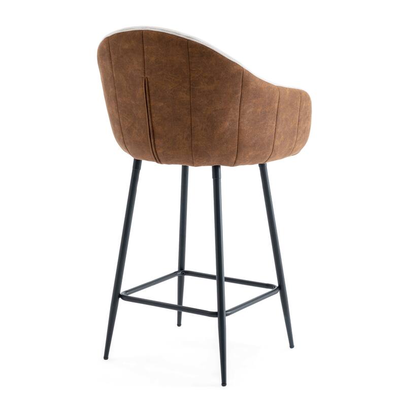 Roomfitters 26.5'' Modern Upholstered Counter Stools, Set of 2 Bar Height Chairs with Metal Legs and Cushioned Seat, Beige+Brown
