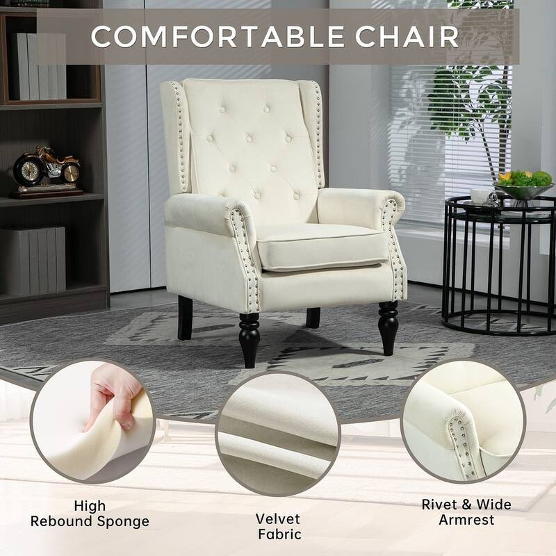 Transitional Wingback Accent Chair Armchair with Sturdy Wood Legs