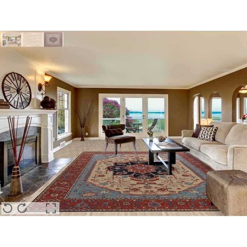 Geometric Heriz Serapi Turkish Oriental Area Rug Handmade Wool Carpet - 9'9" x 13'0"