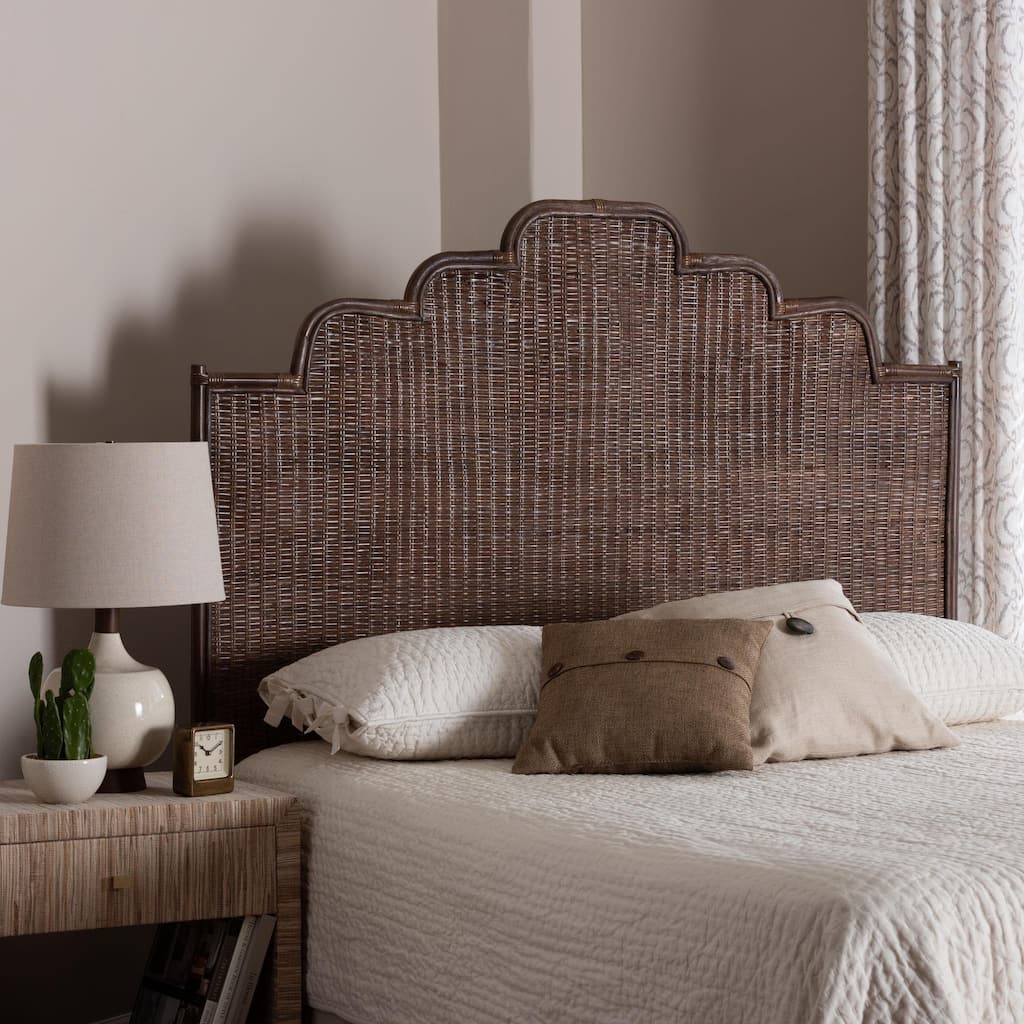 Raphaela Natural Rattan Standalone Headboard - Handwoven Wicker Panel Headboard with Stepped Detailing
