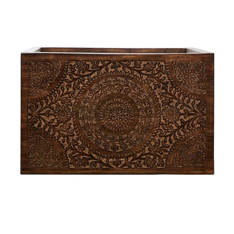 Mango Wood Floral Handmade Intricately Carved Accent Table with Carved Tabletops - Set of 2 Brown or White - Roche River Decor