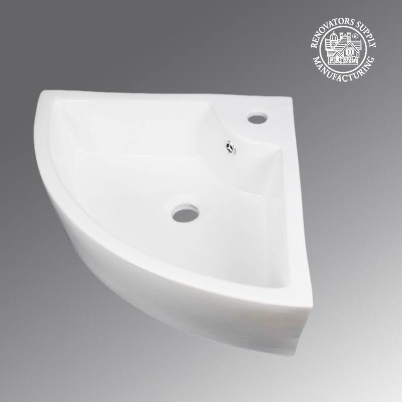 HUDSON White Ceramic Triangular Corner Bathroom Vessel Sink with Overflow and Single Faucet Hole