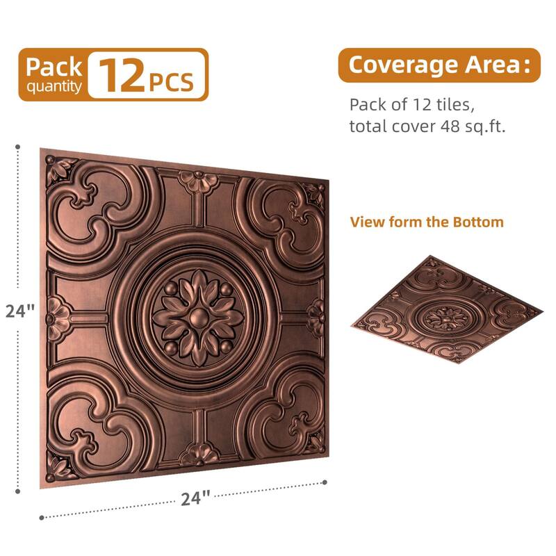 Atr3d 12 Pack 24"x24" 3D Wall Panel Ceiling Tiles Cover 48 Sq.Ft. for Home Decor