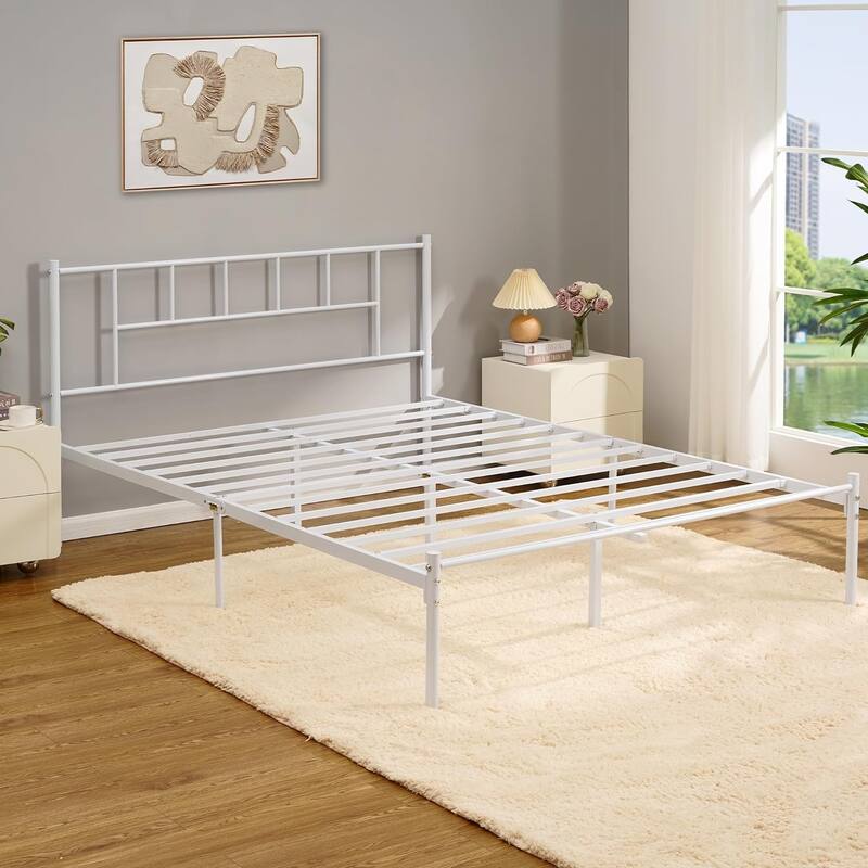 VECELO Victorian Style 14 Inch Metal Platform Bed Frame with Headboard, Heavy Duty Steel Slat Support, No Box Spring Needed