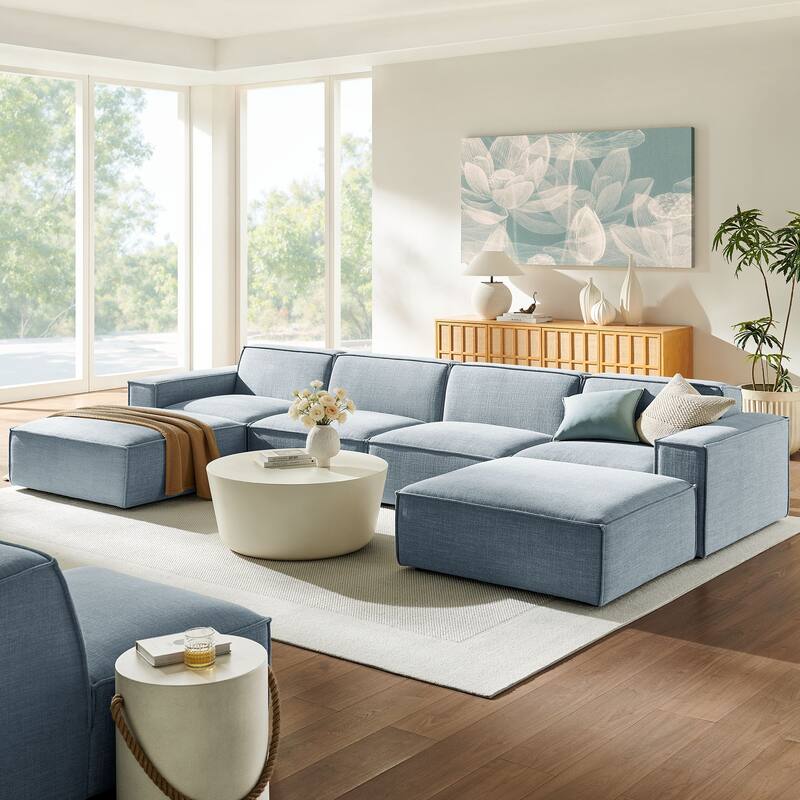 Restore 6-Piece Performance Fabric Upholstered Modular Sectional Sofa - Sky