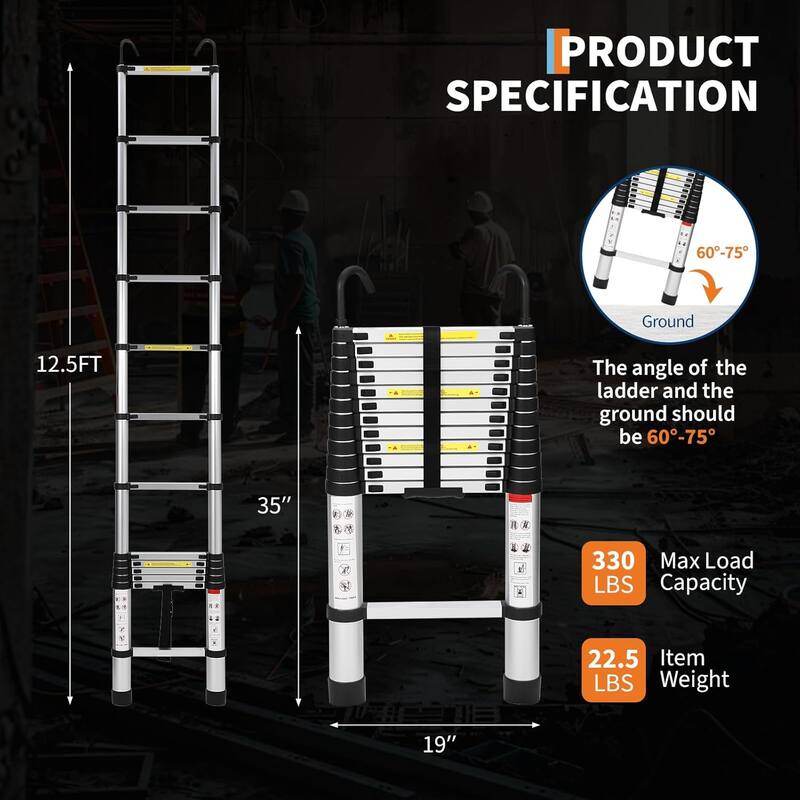 Aluminum Telescoping Ladder, Collapsible Extension Ladder for Home RV Outdoor Work