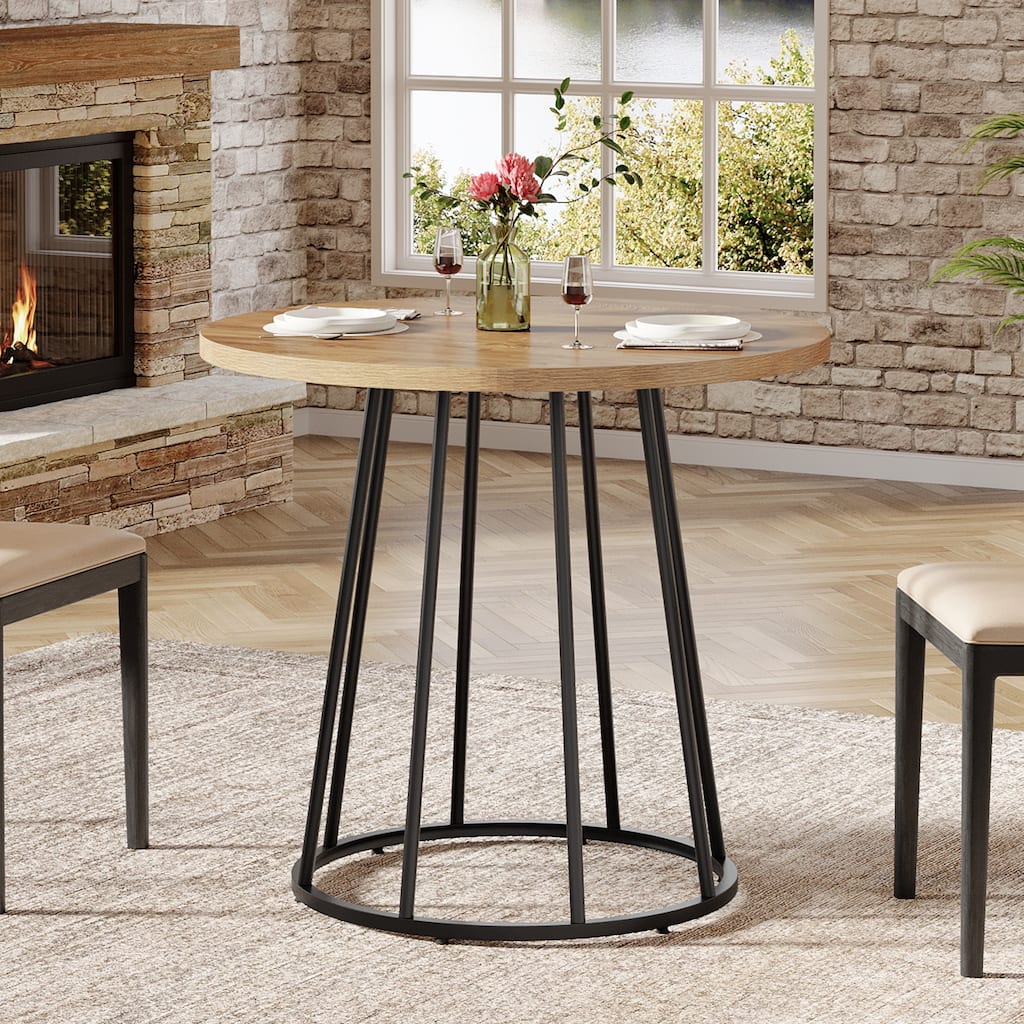 31.5" Round Dining Table, Small Kitchen Dinner Table with Metal Base