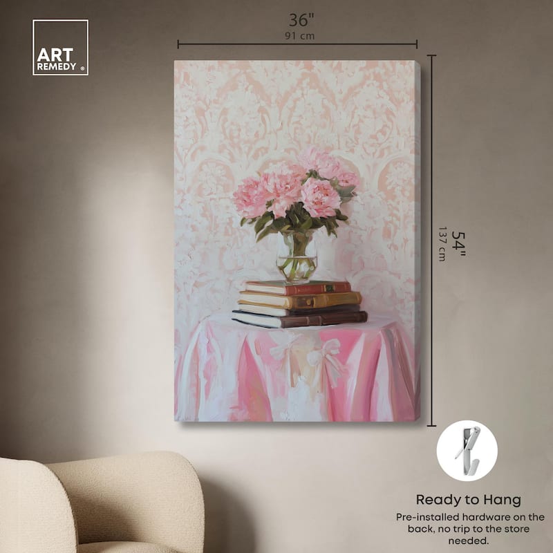 Pink Peonies on Books Canvas by Art Remedy, Gallery Wrapped