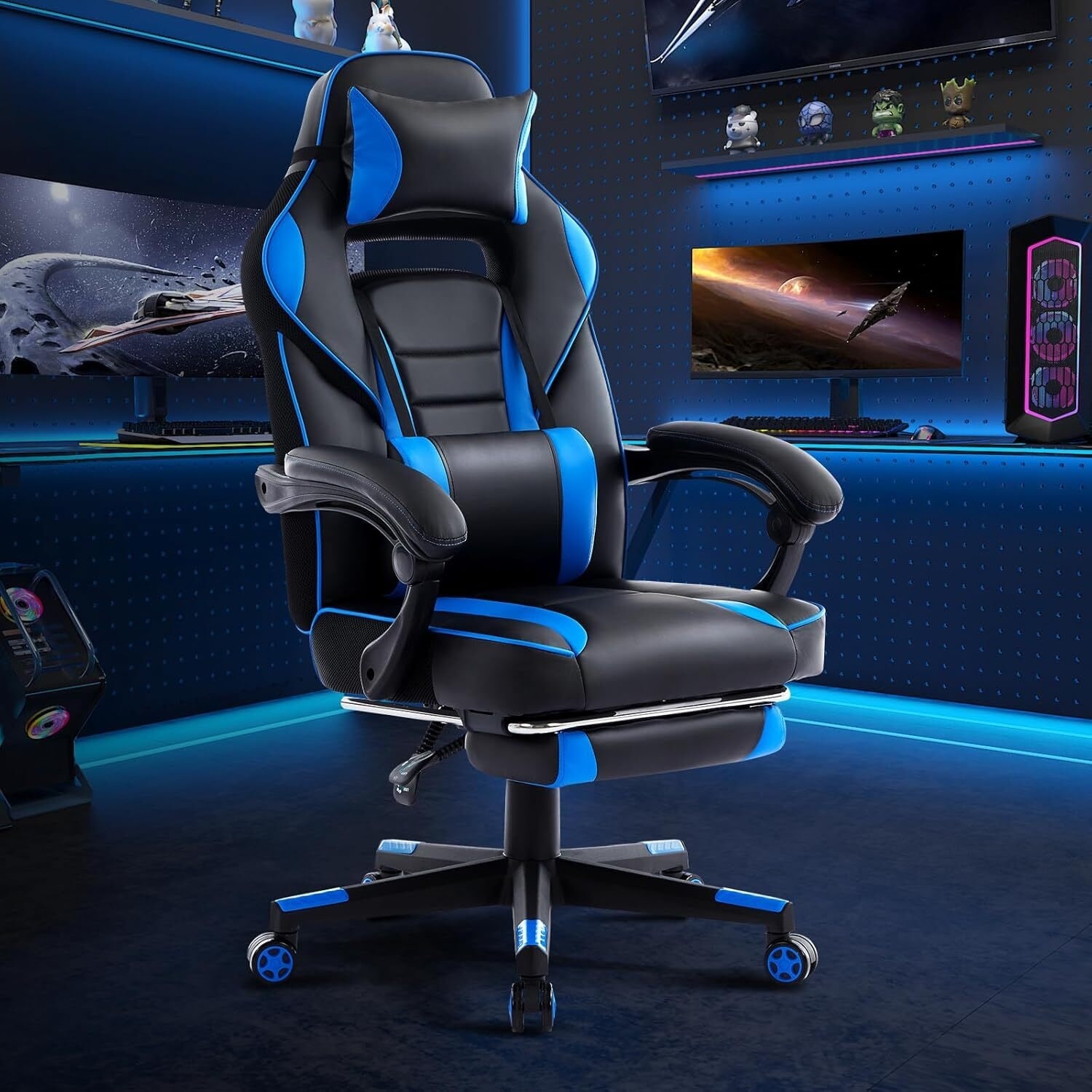 Office Gaming Chair with Footrest Adjustable Headrest for Gaming Working Relaxing