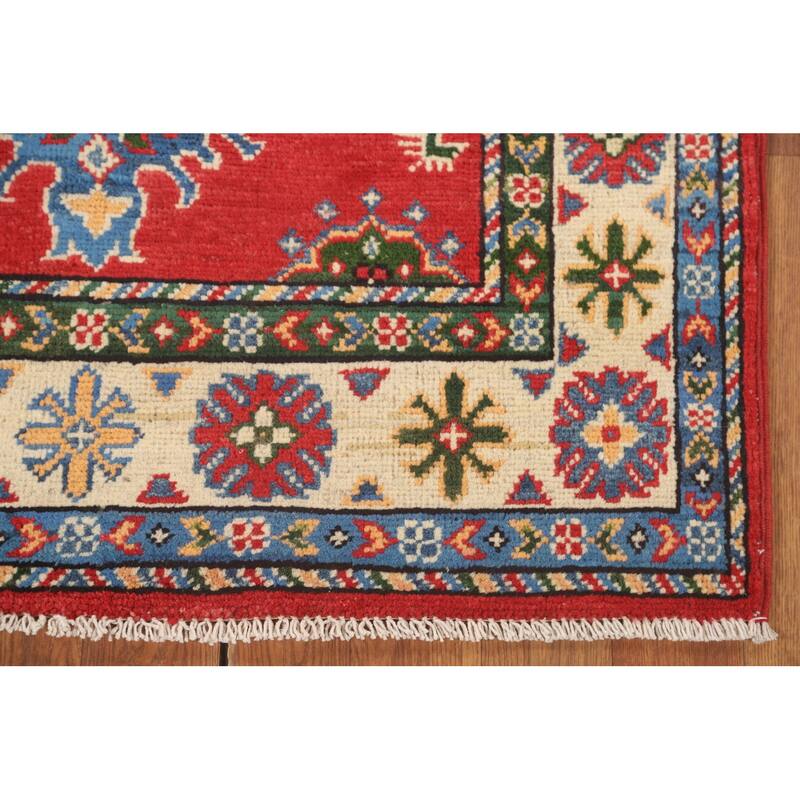 Geometric Red Kazak Oriental Accent Rug Handmade Wool Carpet - 2'10" x 4'2"