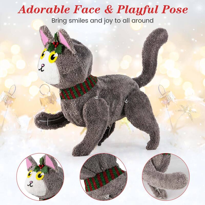 Costway Lighted Christmas Cat with 88 LED Lights 4 Ground Stakes Cable - as pic shows - See Details