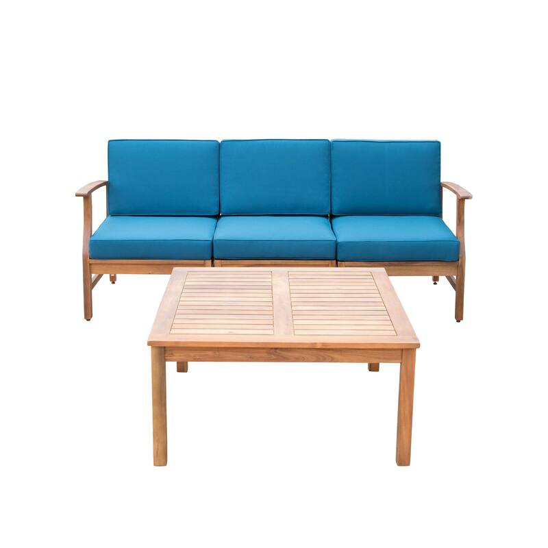 Perla Outdoor Acacia 4-pc. Cushioned Sofa and Table Set by Christopher Knight Home