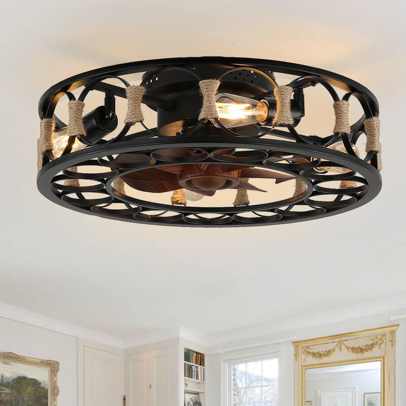 Bella Depot 20" Farmhouse Flush Mount Ceiling Fan with Remote and Light Kit 6-speed Reversible Motor - 20 inch
