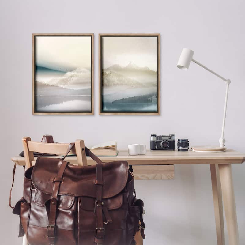Stupell Mountain Peaks & Neutral Lake Framed Floater Canvas Wall Art Design By Gemma Bardot (Set of 2)