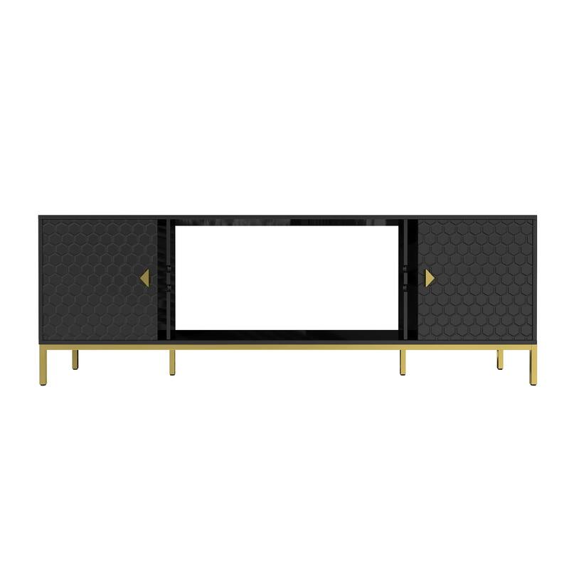 70 Inch TV Stand, Heavy Duty Wood Media Entertainment Center Console with Cabinet Storage & Open Shelves