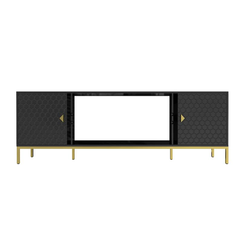 Modern Wood Media Console TV Stand for TVs up to 70", Entertainment Center Console with Cabinet Storage & Open Shelves