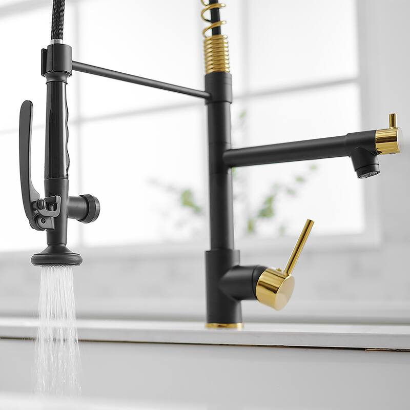 Single Handle Double-Spout High Arc Pull Down Kitchen Sink Faucet