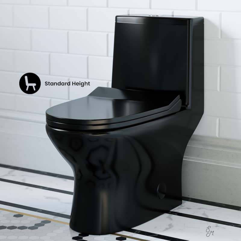 Ivy One Piece Toilet Dual Vortex Flush In Glossy Black 1.1/1.6 Gpf - 27.0" x 13.5" x 28.5"