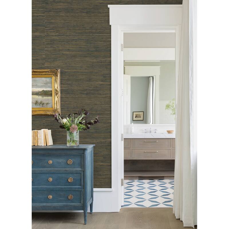 A-Street Prints Shuang Teal Handmade Grasscloth Wallpaper