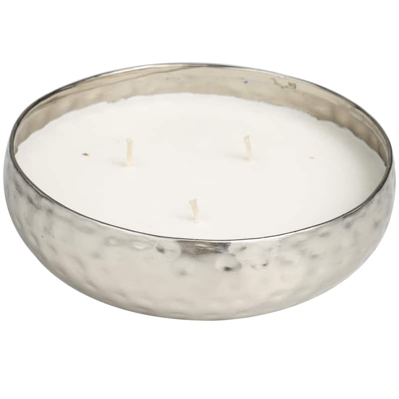 Metal Scented Hammered 20 oz 3 Wick Decorative Candle with White Wax - Gold, Silver, Copper - Roche River Decor