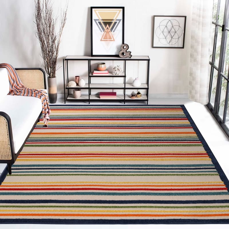 Superior Coastal Stripe Geometric Modern Indoor Outdoor Area Rug
