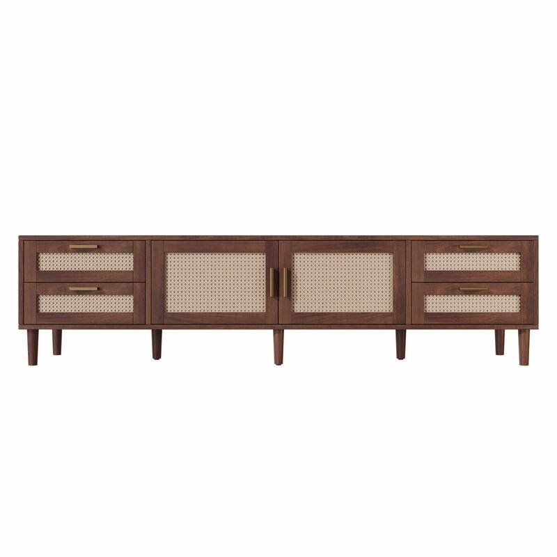 78" TV Stand for TVs up to 85", Media Console with 4 Drawers, Solid Wood Legs & Soft-Closing Hinges