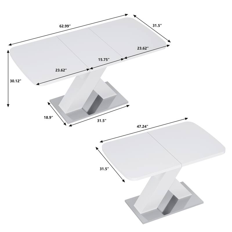 Modern Square Dining Table, Stretchable, with X-Shape Table Leg with Metal Base