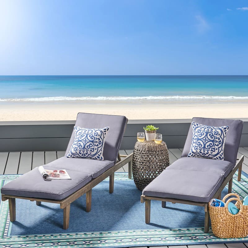 Ariana Outdoor Cushioned Acacia Chaise Lounges (Set of 2) by Christopher Knight Home
