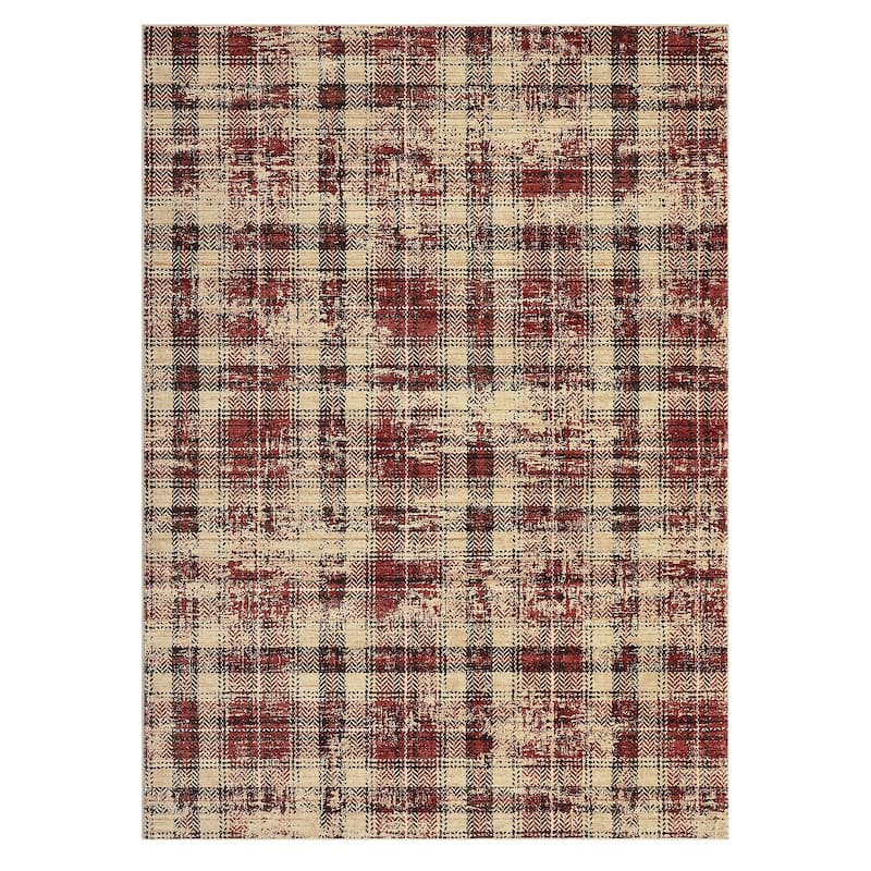 Garvee Earthy Plaid Soft Low Pile Foldable Area Rug