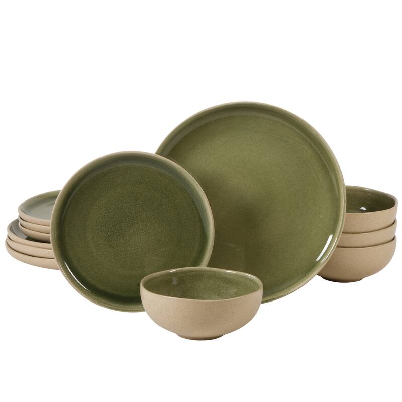 Gibson Elite Manila Bay 16-Piece & 12-Piece Stoneware Reactive Glaze Modern Artisan Dinnerware Set, Service for 4