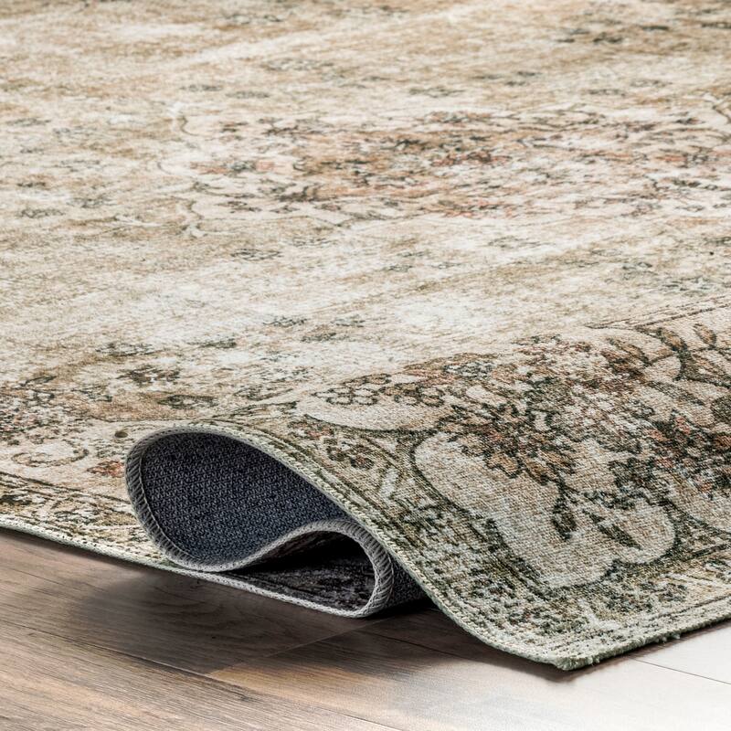 Nuloom Paisley SpinClean Machine Washable Faded Floral Border Medallion Area Rug