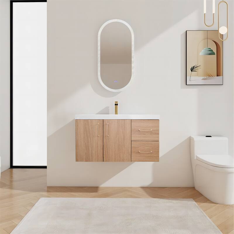 StellarArc 36 in Wall Mounted Single Sink Bathroom Vanity with Integral Sink Top