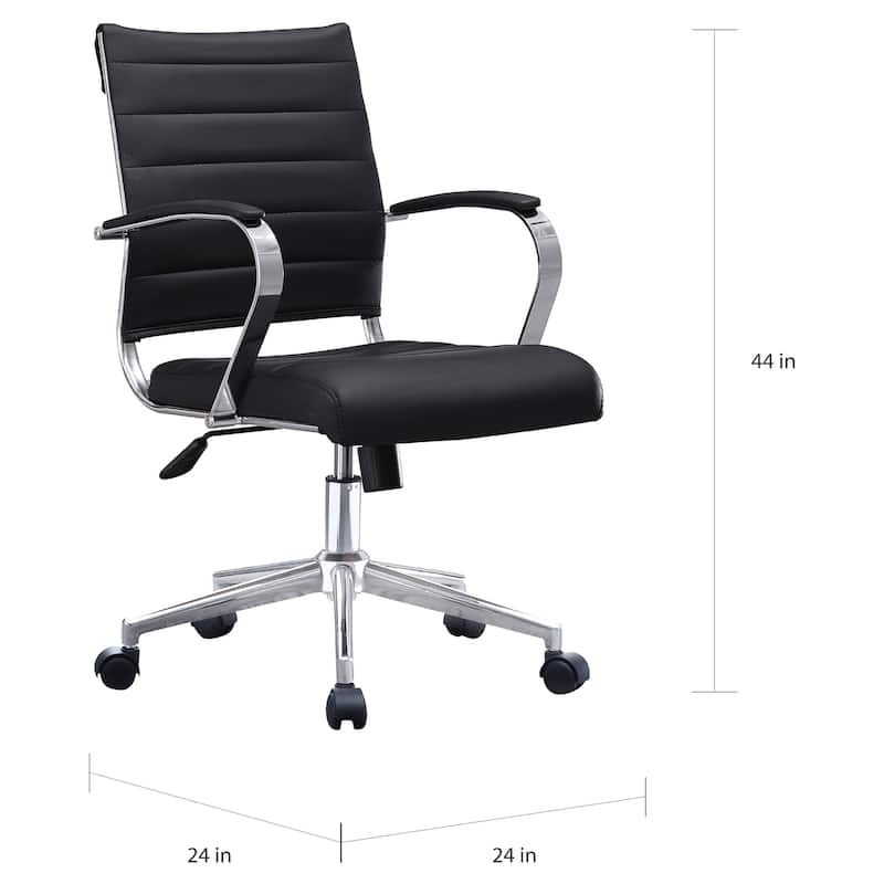 Modern Office Desk Chair Mid Back Ribbed PU Leather Armless Conference Task Chair with Padded Foam Seat, Tan