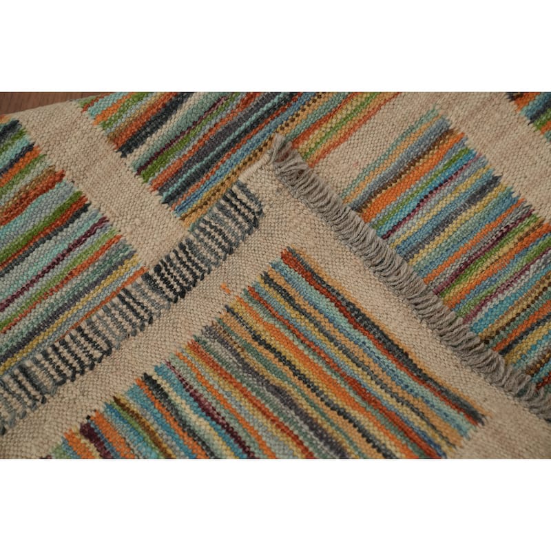 Hand Woven Oriental 100% Wool Carpet Southwestern Modern Multi-Colored Kilim Runner Rug - 9' 8'' X 2' 5''
