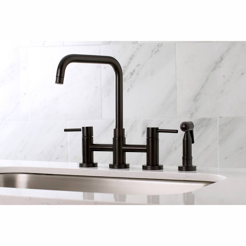 Kingston Brass Concord Two-Handle Bridge Kitchen Faucet with Brass Sprayer