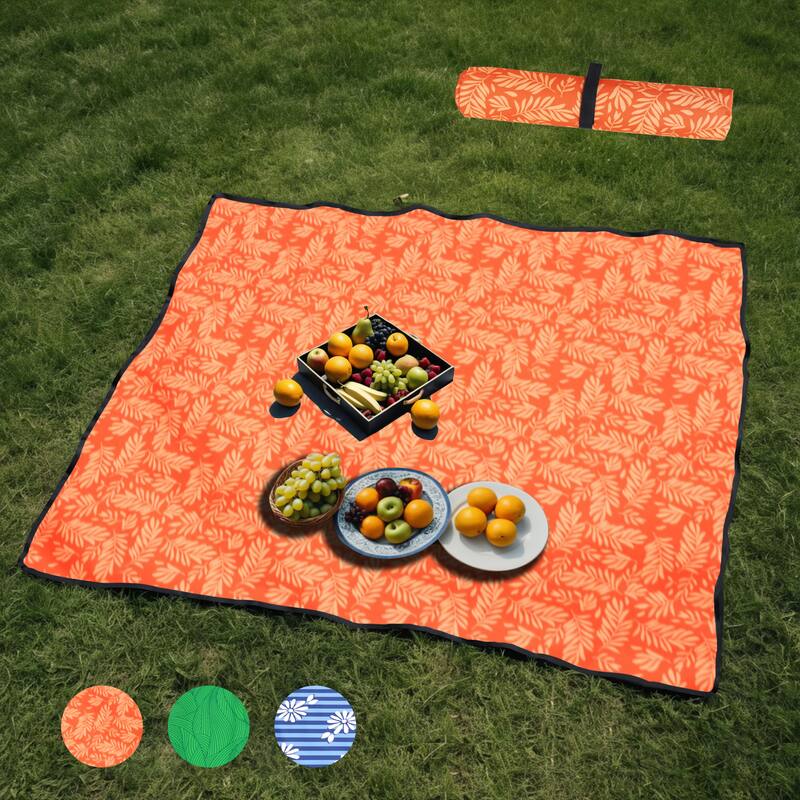 Heavy-Duty 480lb Folding Wagon with Bonus Picnic Mat - All-Terrain Wheels, Drink Holders & Brakes, Orange Print