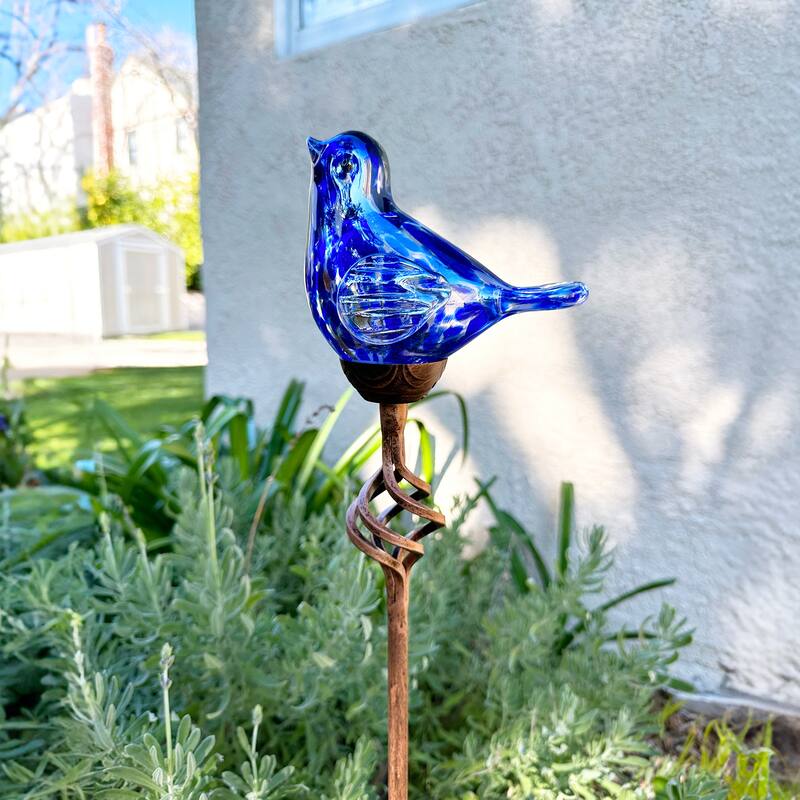 Exhart Solar Pearlized Hand Blown Glass Bird Garden Stake, 6 by 31 Inches