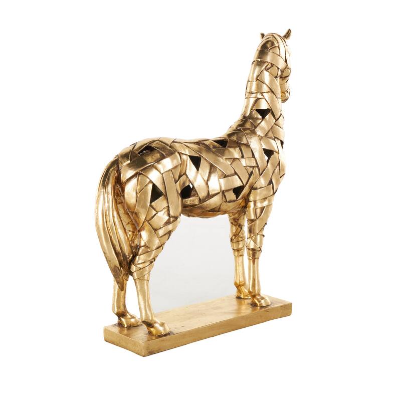 Gold Resin Wrapped Horse Decorative Sculpture with Rectangle Base
