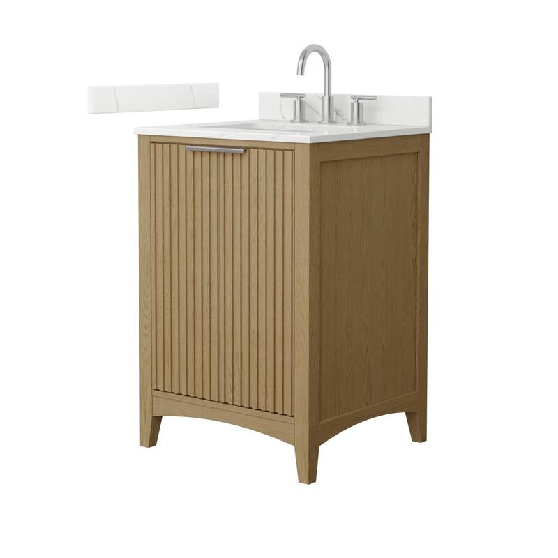Wyndham Collection WCF9191-24S-QTZ-US3MXX Palmilla 24" Free Standing - Natural Oak / Giotto Quartz Top / Brushed Nickel