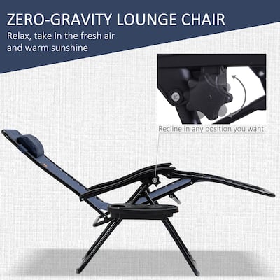 3-Piece Adjustable Recliner Chair with Cup Holders & Pillows, Rustproof Foldable Lounge Chair with Side Table
