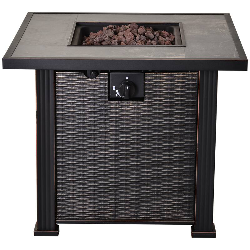 Outsunny Slate and Wicker Outdoor Gas Firepit Table