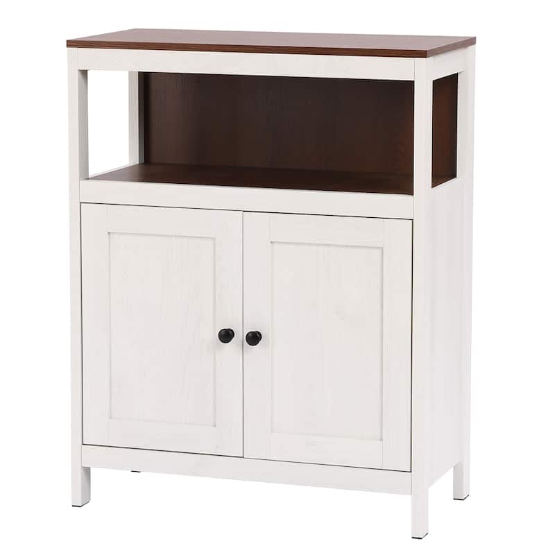 White and Brown Wood 2-Door Bathroom Storage Cabinet - 30.25" H x 23.63" W x 12.4" D