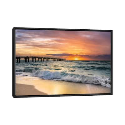 iCanvas "Summer Sunrise at the Beach with Fishing Pier, Miami Florida" by Susanne Kremer Framed Canvas Print